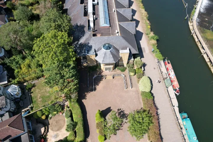 Aerial shot of riverside location