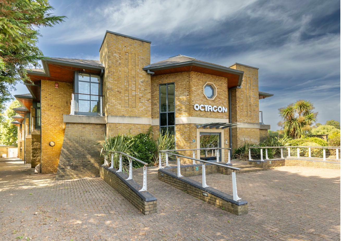 Commercial building exterior with landscaping