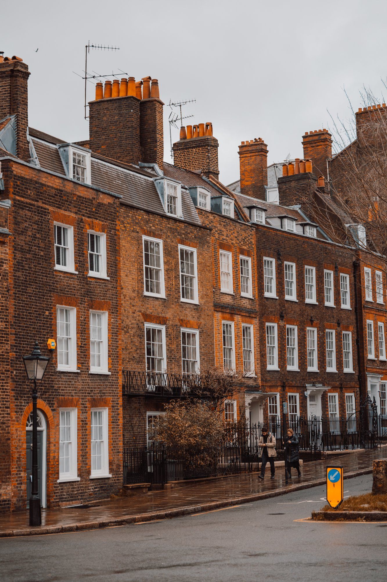 Georgian brick terrace on rainy day