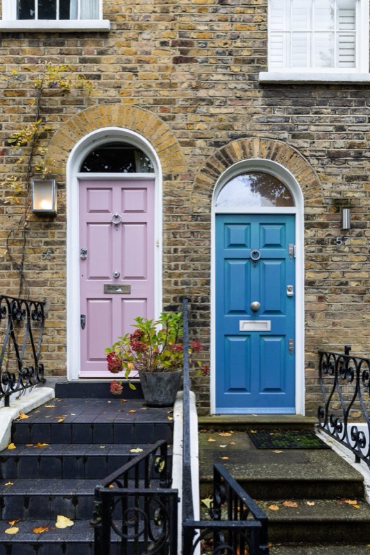 Pink and blue painted Georgian doors