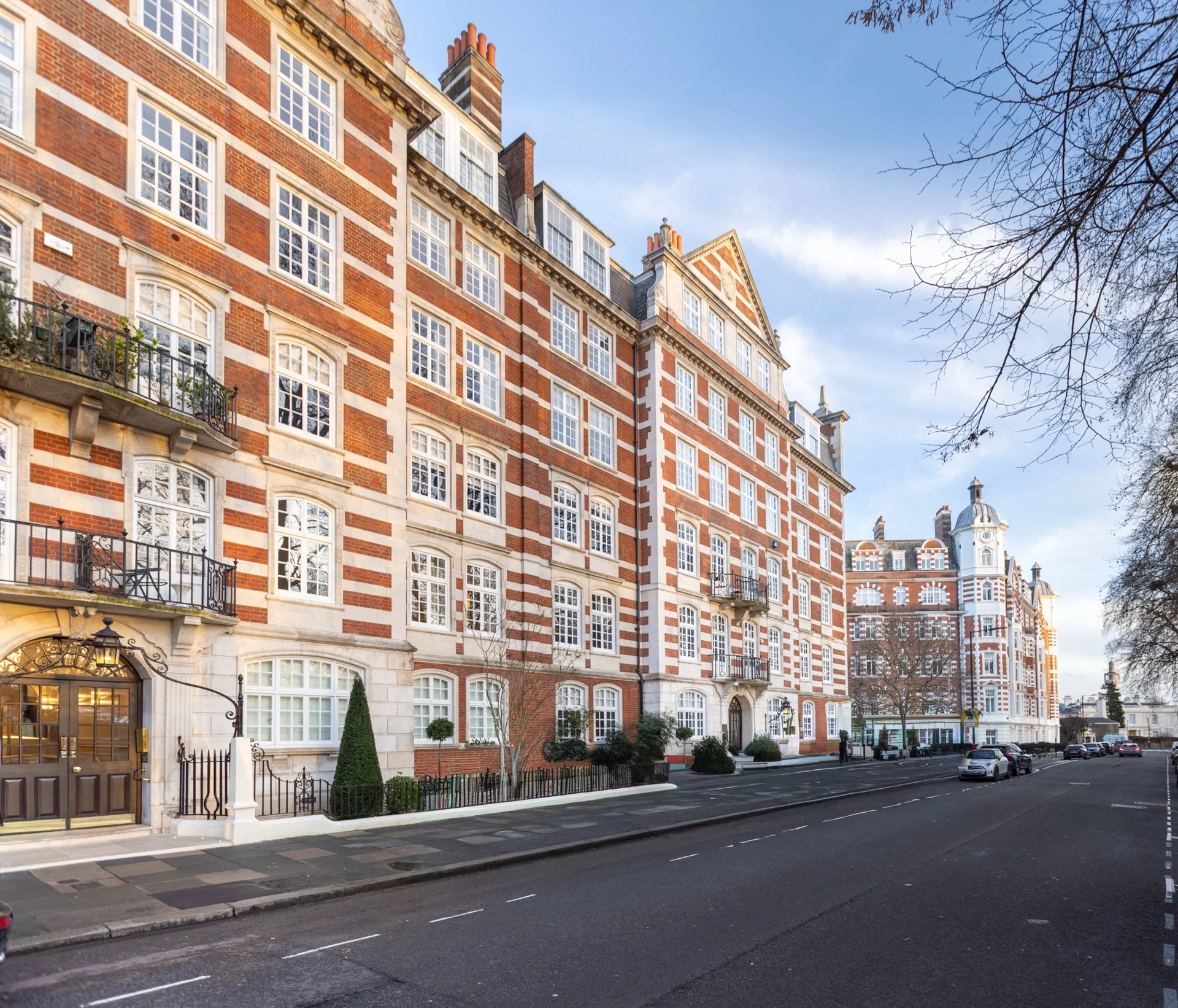 Red and cream striped brick mansion block perspective view in St John's Wood